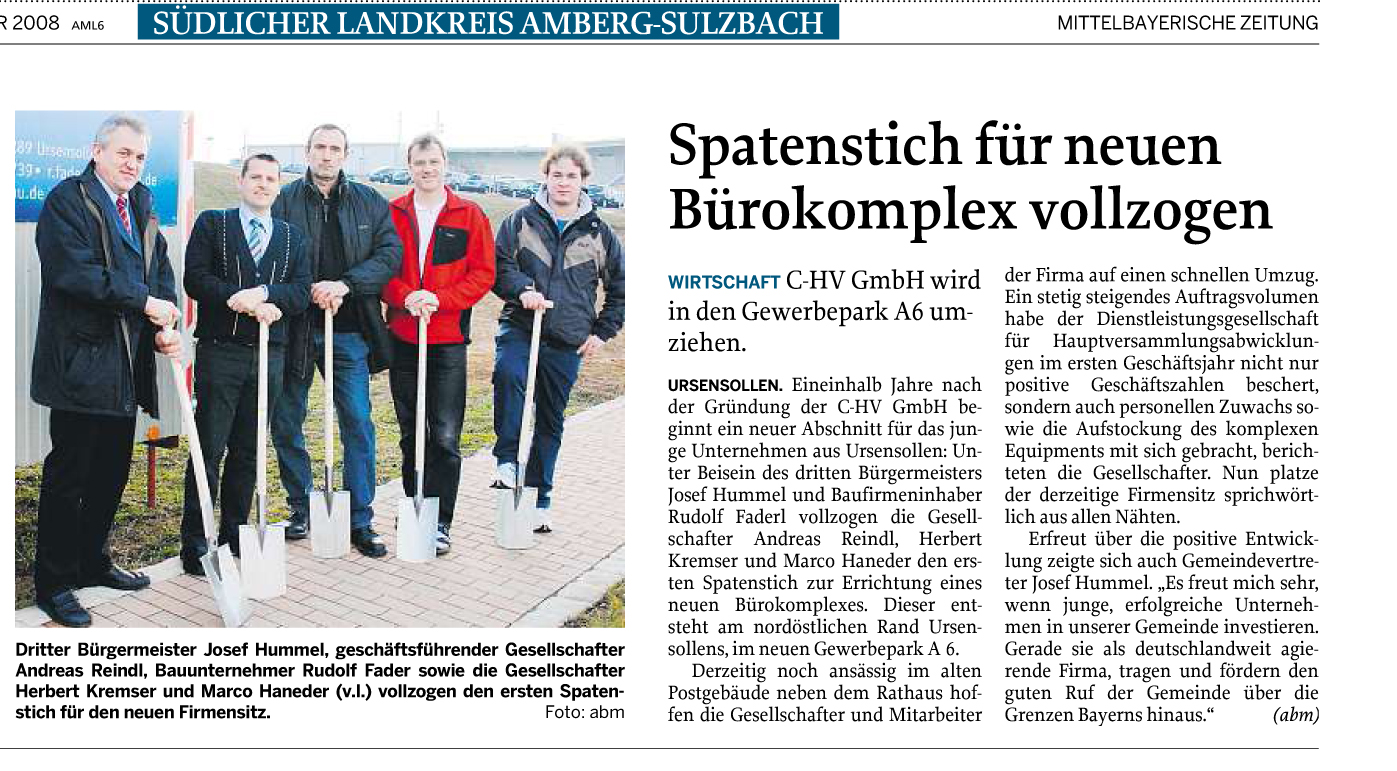 Spatenstich Bürokomplex Gewerbepark, Mittelbayerische Zeitung 2008